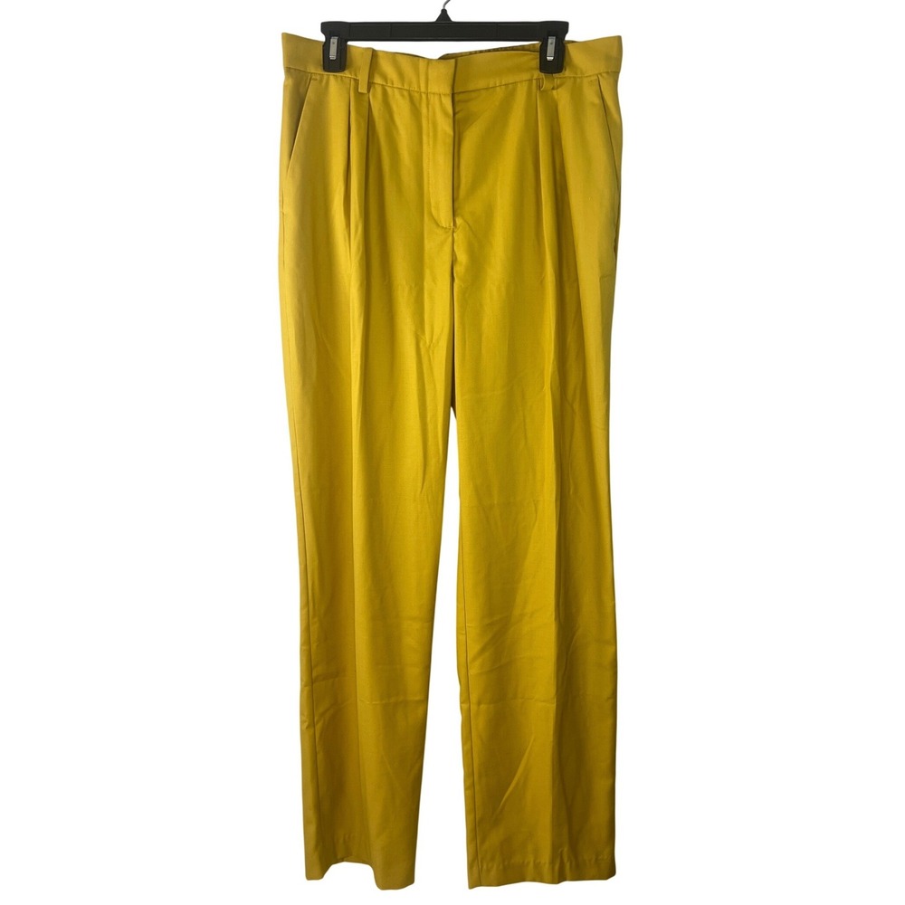 NWT H&M Womens Yellow Straight Leg Dress Pants Work Cottagecore Boho Bold 12